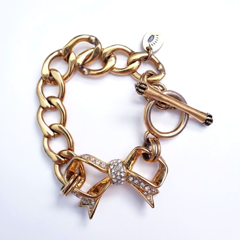 Juicy Couture Black Label Gold Rhinestone Bow Chunky Bracelet